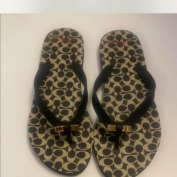 Coach Womens Amel Monogram Thong Flip Flop Rubber Bow size 7/8 NWT - Picture 2 of 6